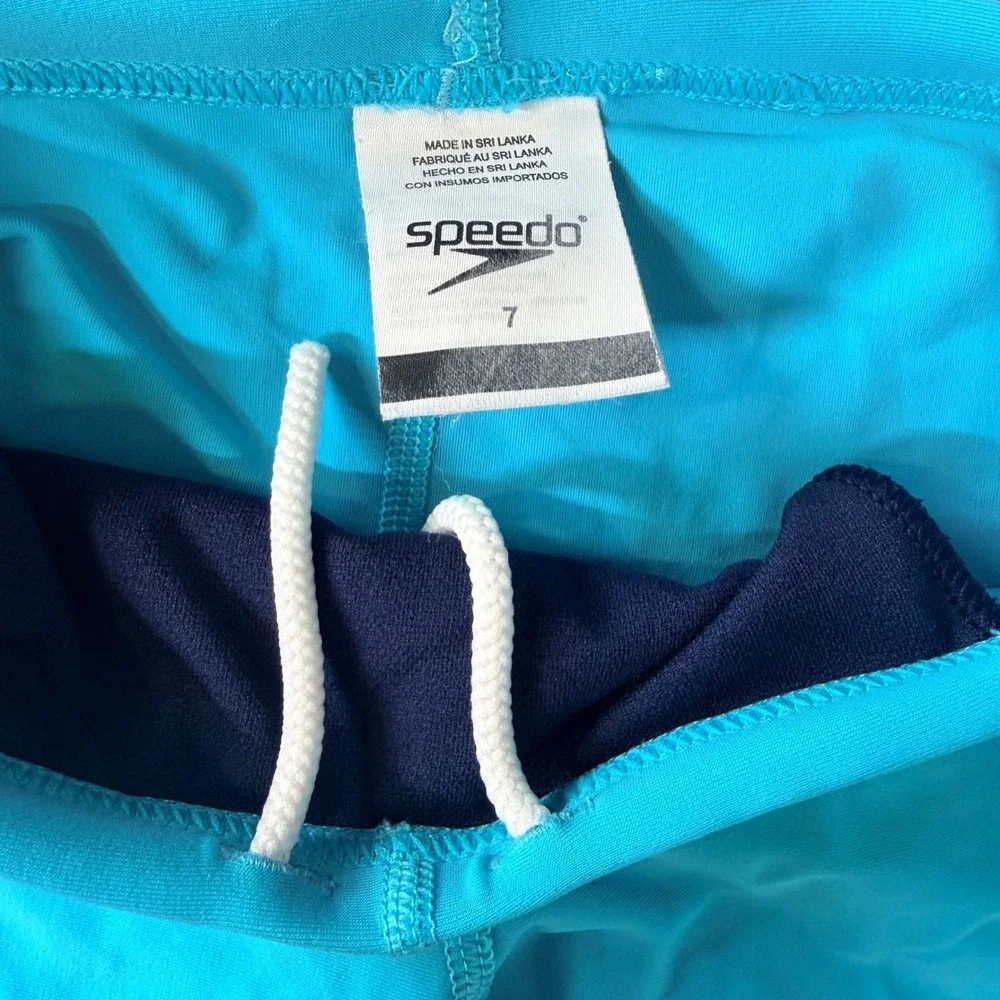 Speedo Swim Jammers Boys Size 7 Blue Solid Performance Swimwear Athletic